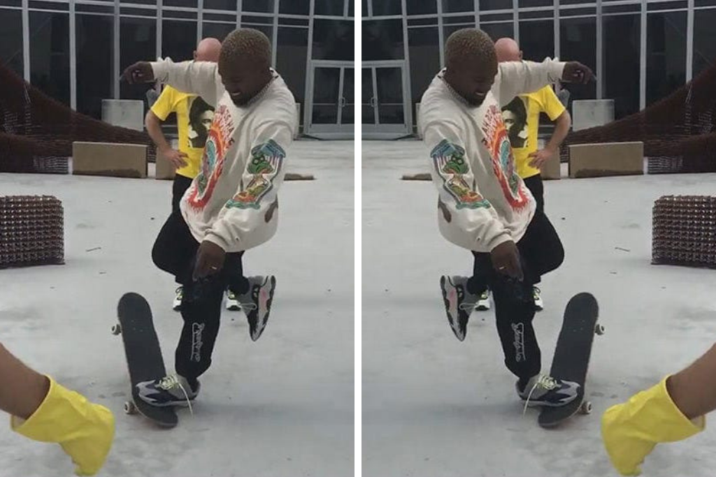 Kanye Learns To Do An Ollie